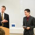 Professor Edmund Herzig introducing Foundation Scholar Tobias Tan